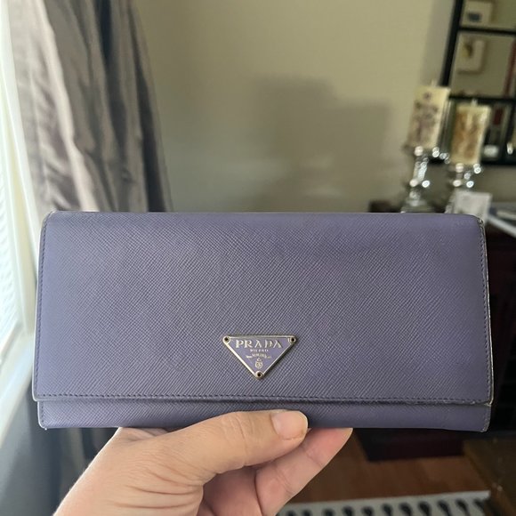 Prada Saffiano Lux Leather Logo Flap Continental Wallet (LAVENDER